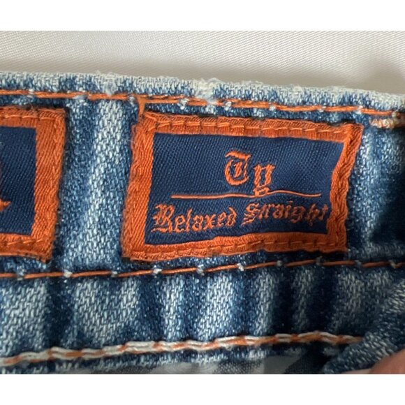 Rock Revival Men Ty 31 Relaxed Straight Blue Denim Jeans Thick Stitch Y2K - Picture 4 of 13